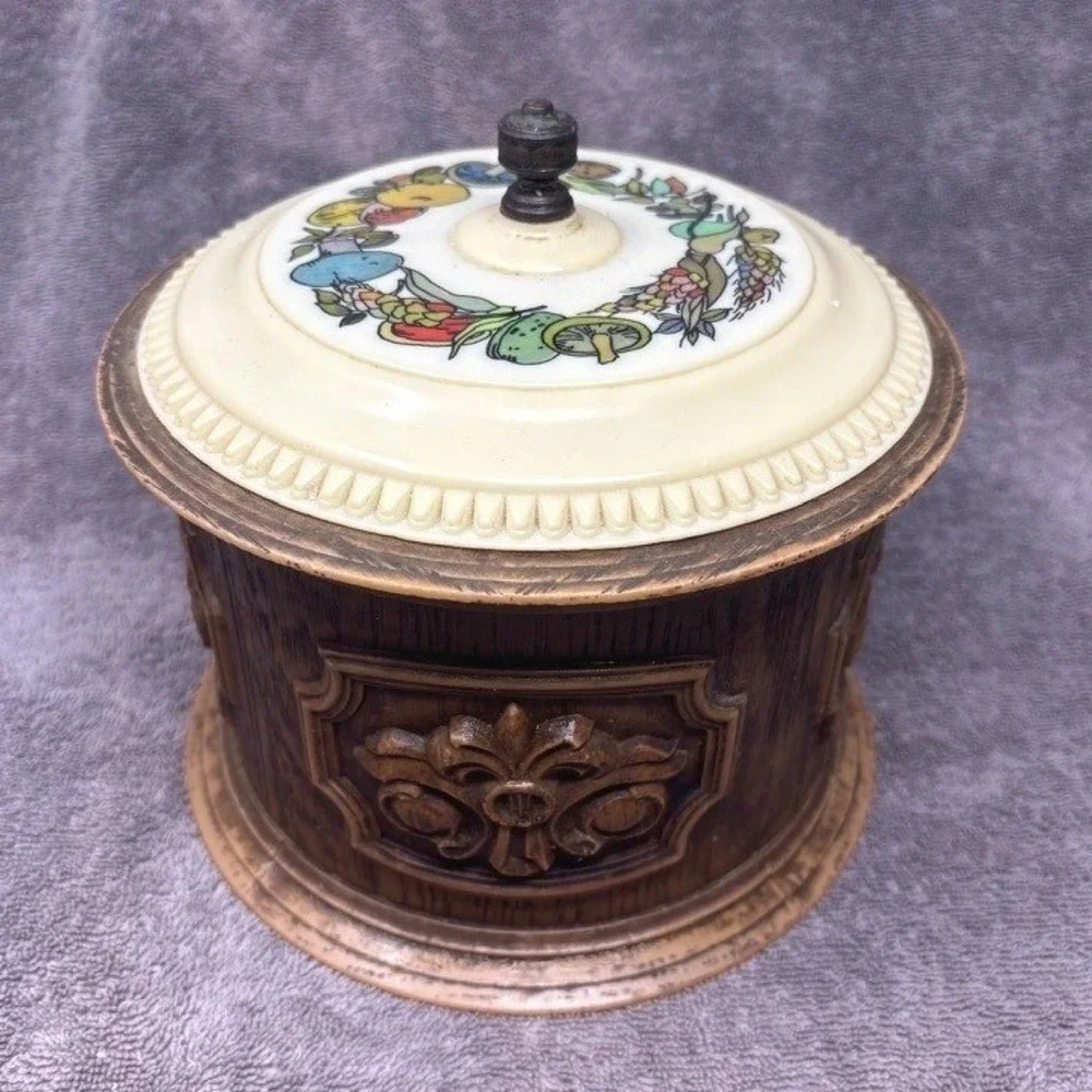 Vintage Vistron Faux Wood Plastic Canisters Mushroom Lids 1970s